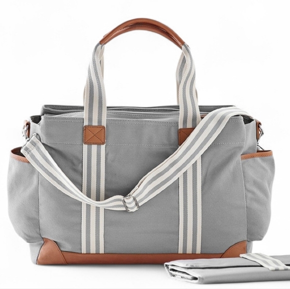 Pottery Barn Handbags - POTTERY BARN | ClassIc Diaper Bag, Gray and White, Monagrammed "B"
